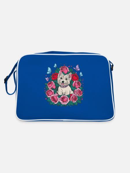 West Highland White Terrier with Roses - Retro Bag - blue/white - Back