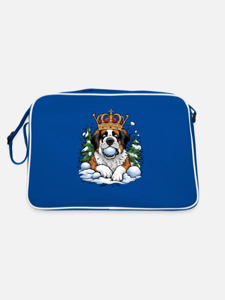 Dessin animé Saint Bernard avec couronne dans la neige - Sac Retro - bleu/blanc - Dos