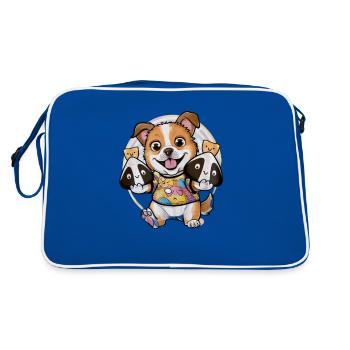 Kawaii Cartoon Dog with Onigiri Rice Balls - Retro Bag - blue/white - Back