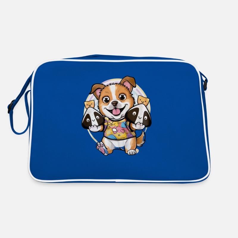 Kawaii Cartoon Hund mit Onigiri Reisbällchen Retro Tasche