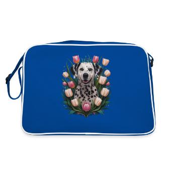 Cute Dalmatian with sunflowers and lilacs - Retro Bag - blue/white - Back