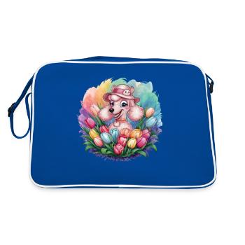 Dessin animé caniche chien avec des orchidées - Sac Retro - bleu/blanc - Dos