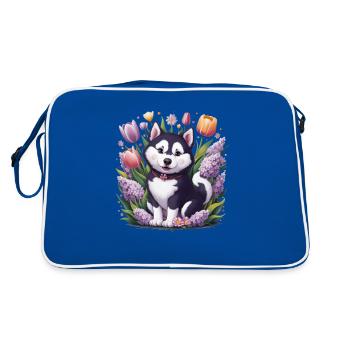 Kid Friendly Animal Motif with Cartoon Husky, Tu - Retro Bag - blue/white - Back