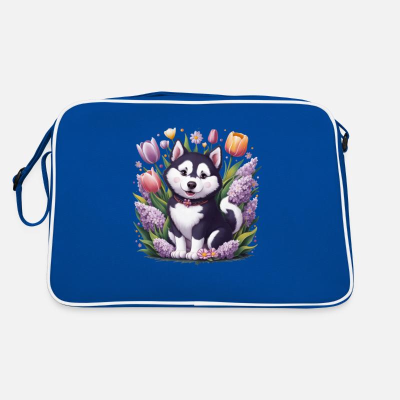 Kinderfreundliches Tiermotiv mit Cartoon Husky, Tu Retro Tasche