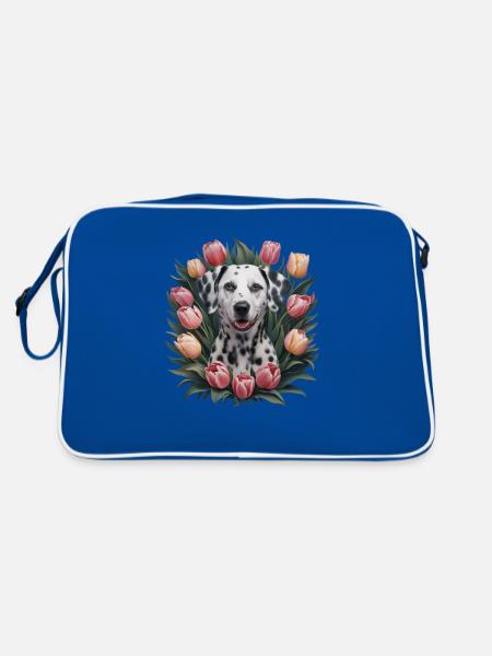 Cute Dalmatian with tulips - Retro Bag - blue/white - Back