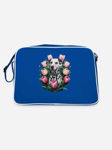 Cute Dalmatian with tulips - Retro Bag - blue/white - Back