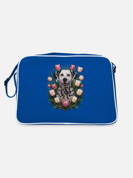 Cute Dalmatian with tulips - Retro Bag - blue/white - Back