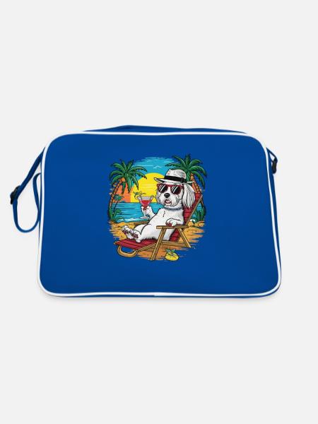 Cute cartoon Maltese on the beach summer motif - Retro Bag - blue/white - Back