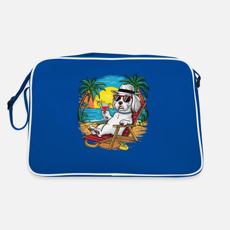 Mignon dessin animé bichonnais sur la plage motif d’été Sac Retro