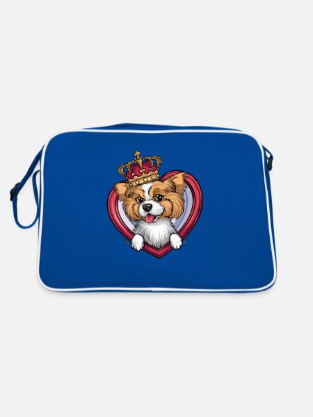 Süßer Cartoon Lhasa Apso mit Krone und Herz - Retro Tasche - Blau/Weiß - Hinten