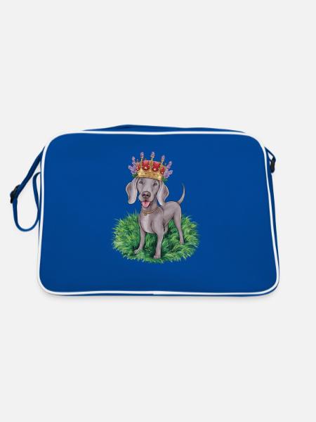 Braque de Weimar avec couronne et jolies fleurs - Sac Retro - bleu/blanc - Dos