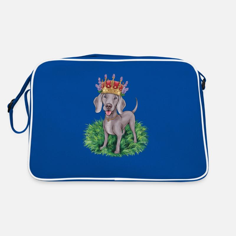 Weimaraner mit Krone und hübschen Blumen Retro Tasche