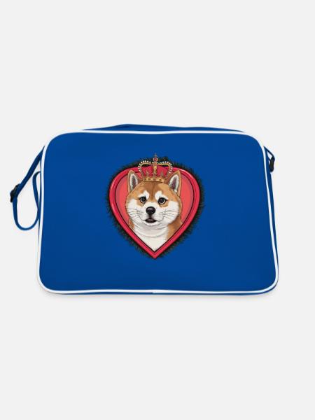 Joli dessin animé Akita Inu chien avec couronne et coeur - Sac Retro - bleu/blanc - Dos