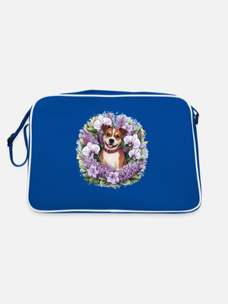 American Staffordshire Terrier mit Orchideen - Retro Tasche - Blau/Weiß - Hinten