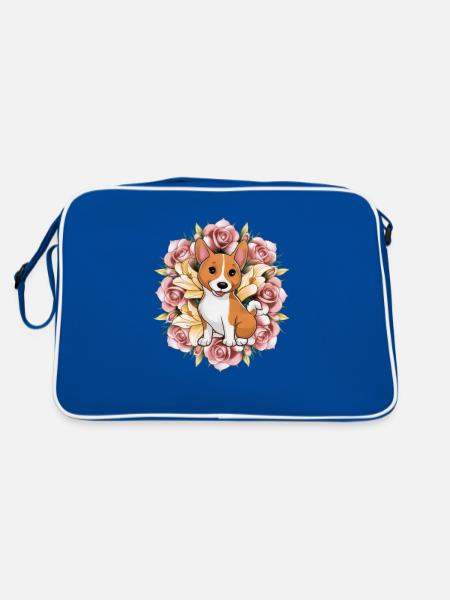 Chien Basenji avec des roses et des lys - Sac Retro - bleu/blanc - Dos