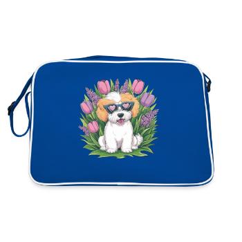 NBichon Frisé with Tulips and Lilac - Retro Bag - blue/white - Back