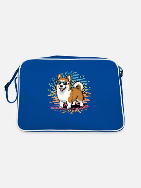Süße deutsche Dogge mit Blumen und Krone - Retro Tasche - Blau/Weiß - Hinten