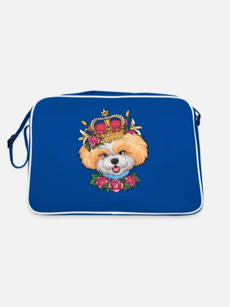Chien Basenji avec des roses, Lillien pour les amoureux des chiens - Sac Retro - bleu/blanc - Dos