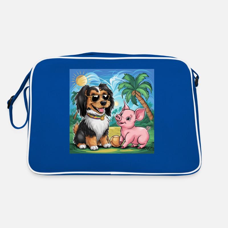 Havanese Hund spielt mit Schweinchen für Kinder Retro Tasche