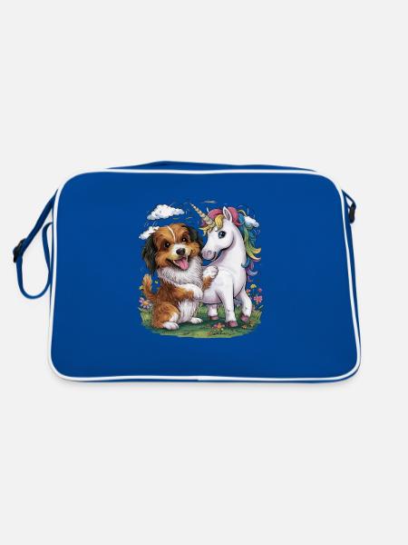 Dessin animé Le bichon havanais joue avec la licorne conte de fées - Sac Retro - bleu/blanc - Dos