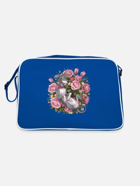 Italienisches Windspiel Hund mit Rosen und Tulpen - Retro Tasche - Blau/Weiß - Hinten