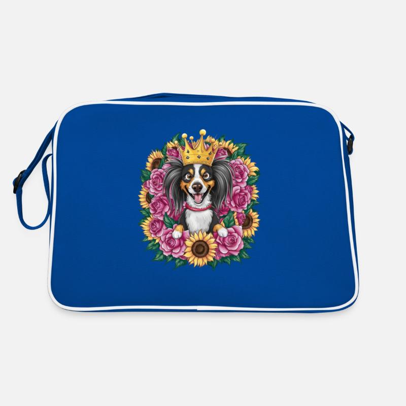 Süßer Nederlandse Kooikerhondje mit Krone, Rosen Retro Tasche