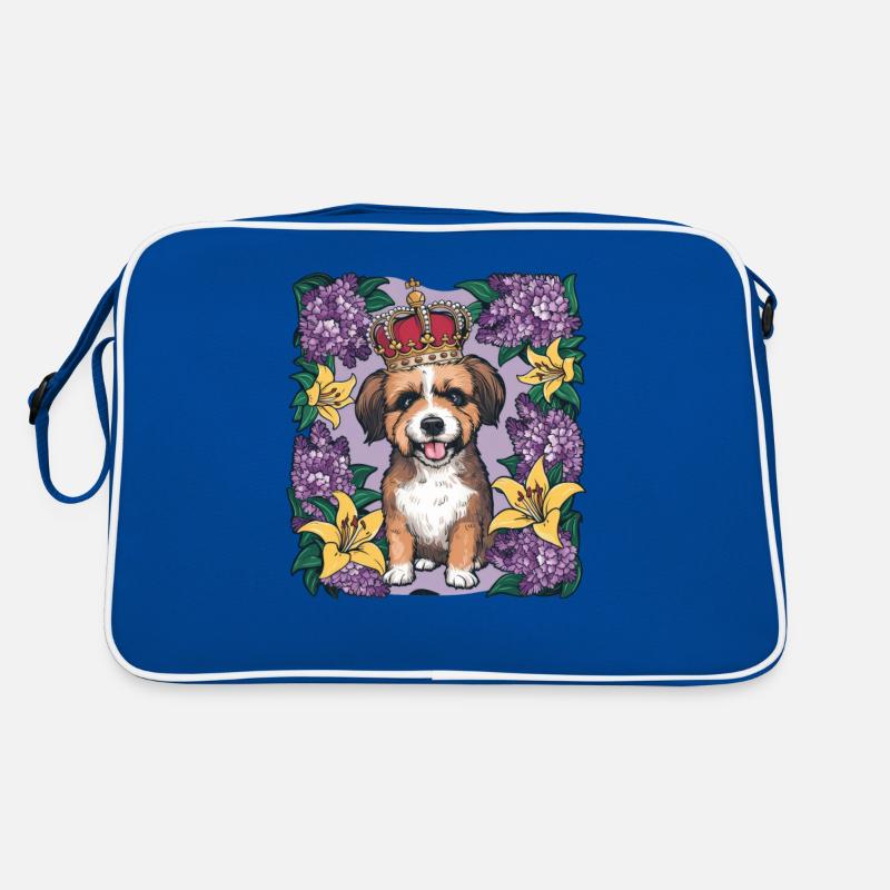 Chien lion mignon avec des fleurs et une couronne Sac Retro