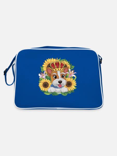 Niedliches Cartoon Design mit Norfolk Terrier - Retro Tasche - Blau/Weiß - Hinten