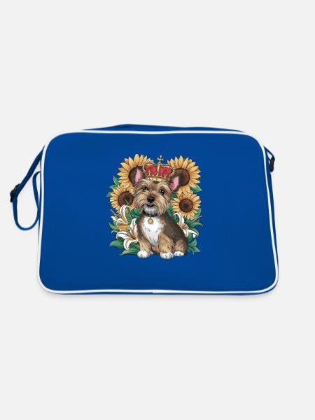 Niedliches Cartoon Design mit Norfolk Terrier - Retro Tasche - Blau/Weiß - Hinten