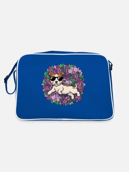 Norfolk Terrier mit Sonnenbrille und Orchideen - Retro Tasche - Blau/Weiß - Hinten