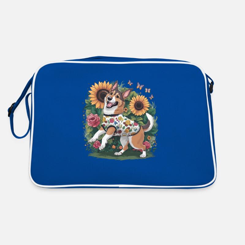 Norwegischer Elchhund mit Rosen, Schmetterlingen Retro Tasche