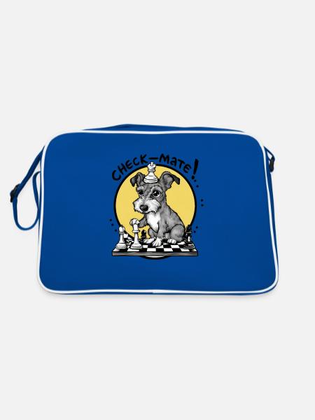 Sealyham Terrier mit Schachbrett für Schach Fans - Retro Tasche - Blau/Weiß - Hinten