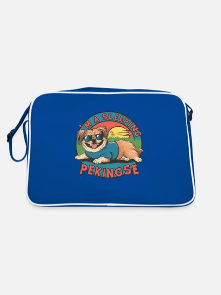 Süßer schlafender Pekinese für Hundeliebhaber - Retro Tasche - Blau/Weiß - Hinten