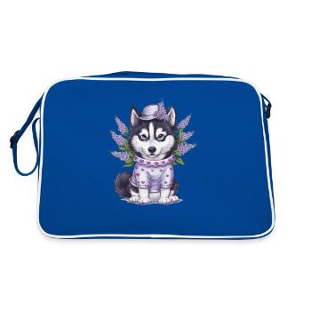 Cute cartoon husky with lilac - Retro Bag - blue/white - Back