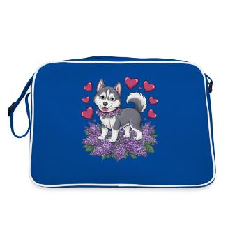 Cute cartoon husky with lilac - Retro Bag - blue/white - Back