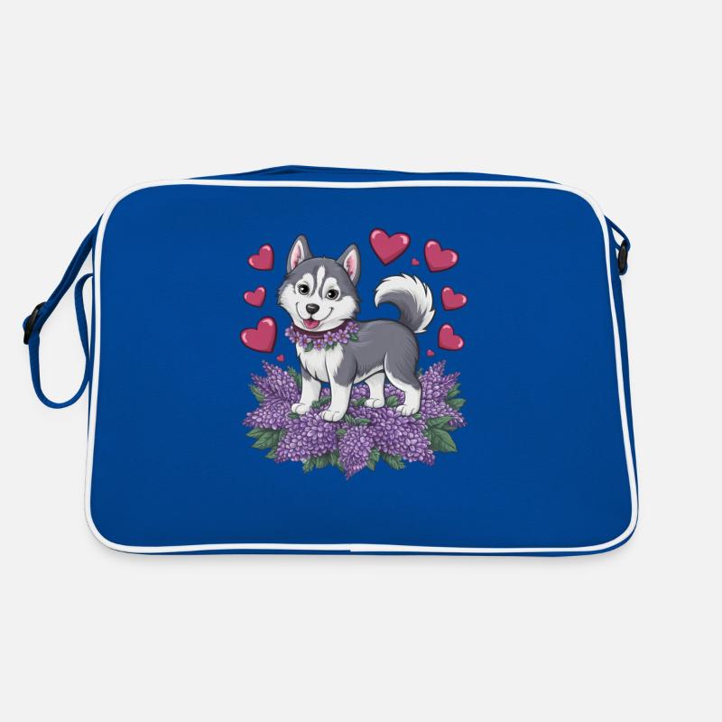 Süßer Cartoon Husky mit Flieder Retro Tasche