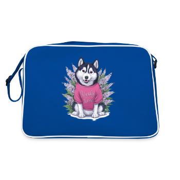 Cute cartoon husky with lilac - Retro Bag - blue/white - Back