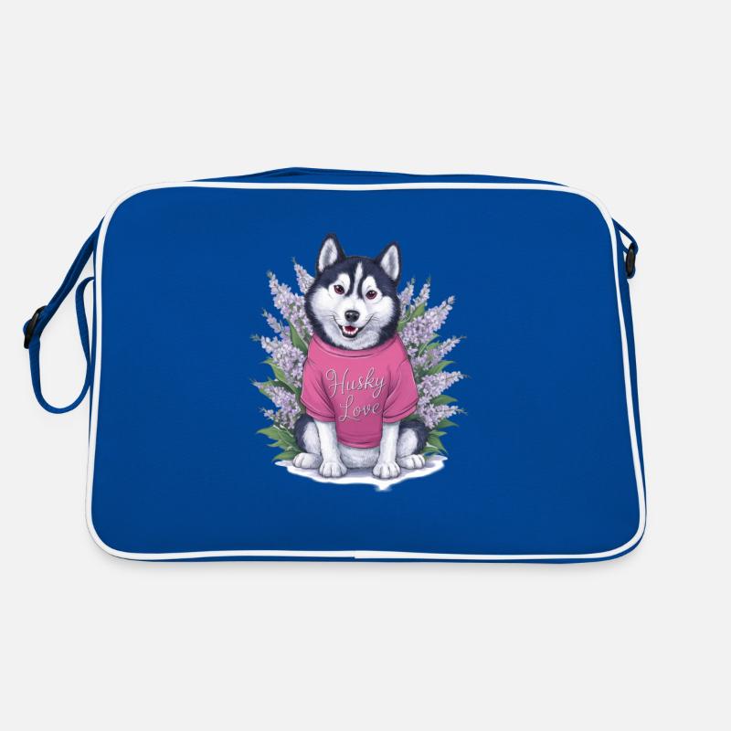 Süßer Cartoon Husky mit Flieder Retro Tasche