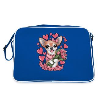 Motif animalier mignon avec chihuahua, tulipes et cœurs - Sac Retro - bleu/blanc - Dos