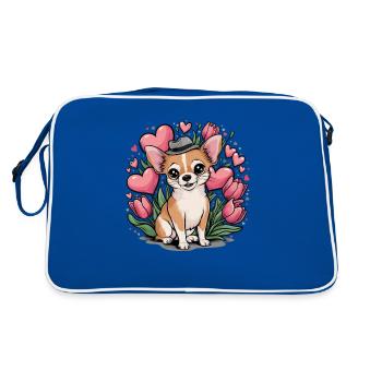 Motif animalier mignon avec chihuahua, tulipes et cœurs - Sac Retro - bleu/blanc - Dos
