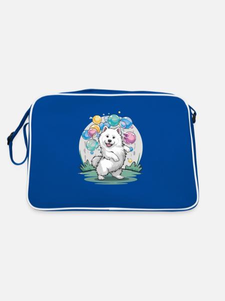 Chien Samoyède avec des bulles de savon - Sac Retro - bleu/blanc - Dos