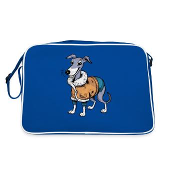 Lévrier drôle dans la conception de dessin animé - Sac Retro - bleu/blanc - Dos