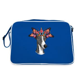 Carton Windhund mit Schmetterling - Retro Tasche - Blau/Weiß - Hinten