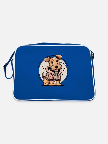 Airedale Terrier in Cartoon Look - Retro Bag - blue/white - Back