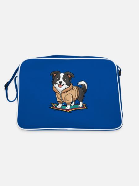 Cute Border Collie in Cartoon Look - Retro Bag - blue/white - Back