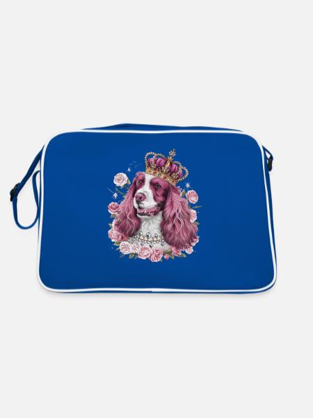 Cocker Spaniel with Crown and Roses - Retro Bag - blue/white - Back