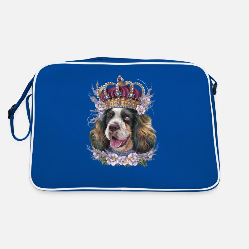 Cocker Spaniel mit Blumen und Krone Retro Tasche