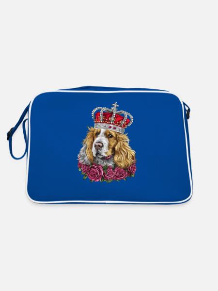 Cocker Spaniel with Crown and Roses - Retro Bag - blue/white - Back