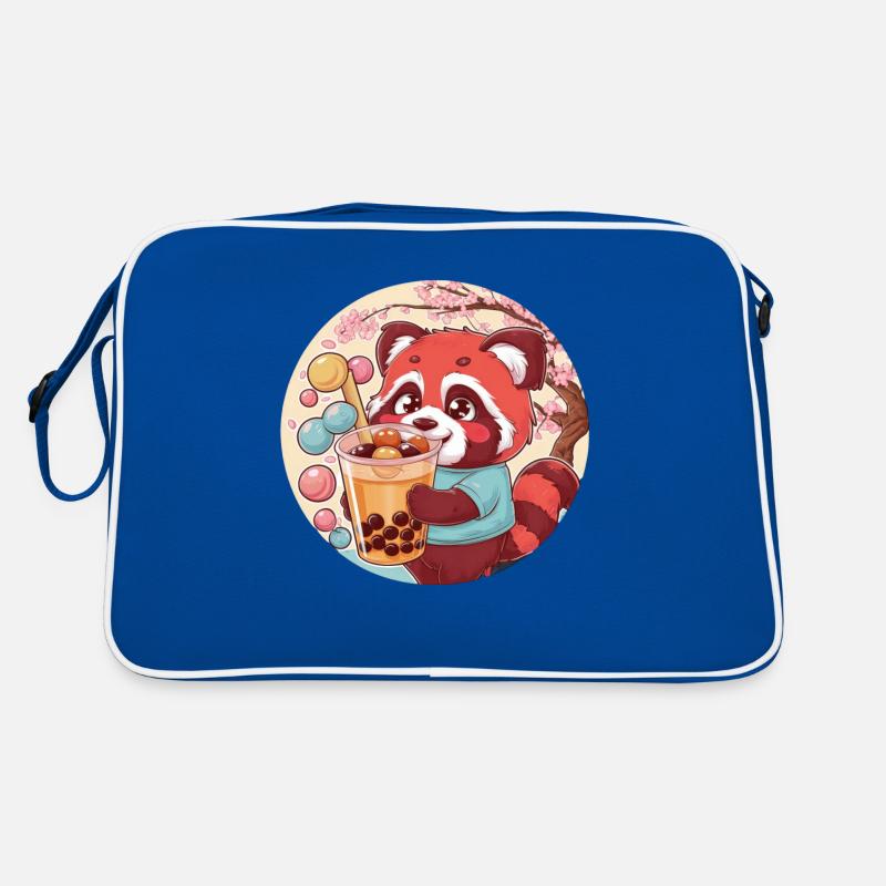 Roter Kawaii Panda mit Bubble Tea Retro Tasche