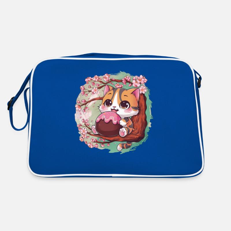 Süße Kawaii Katze mit Hanami Dango + Kirschblüten Retro Tasche